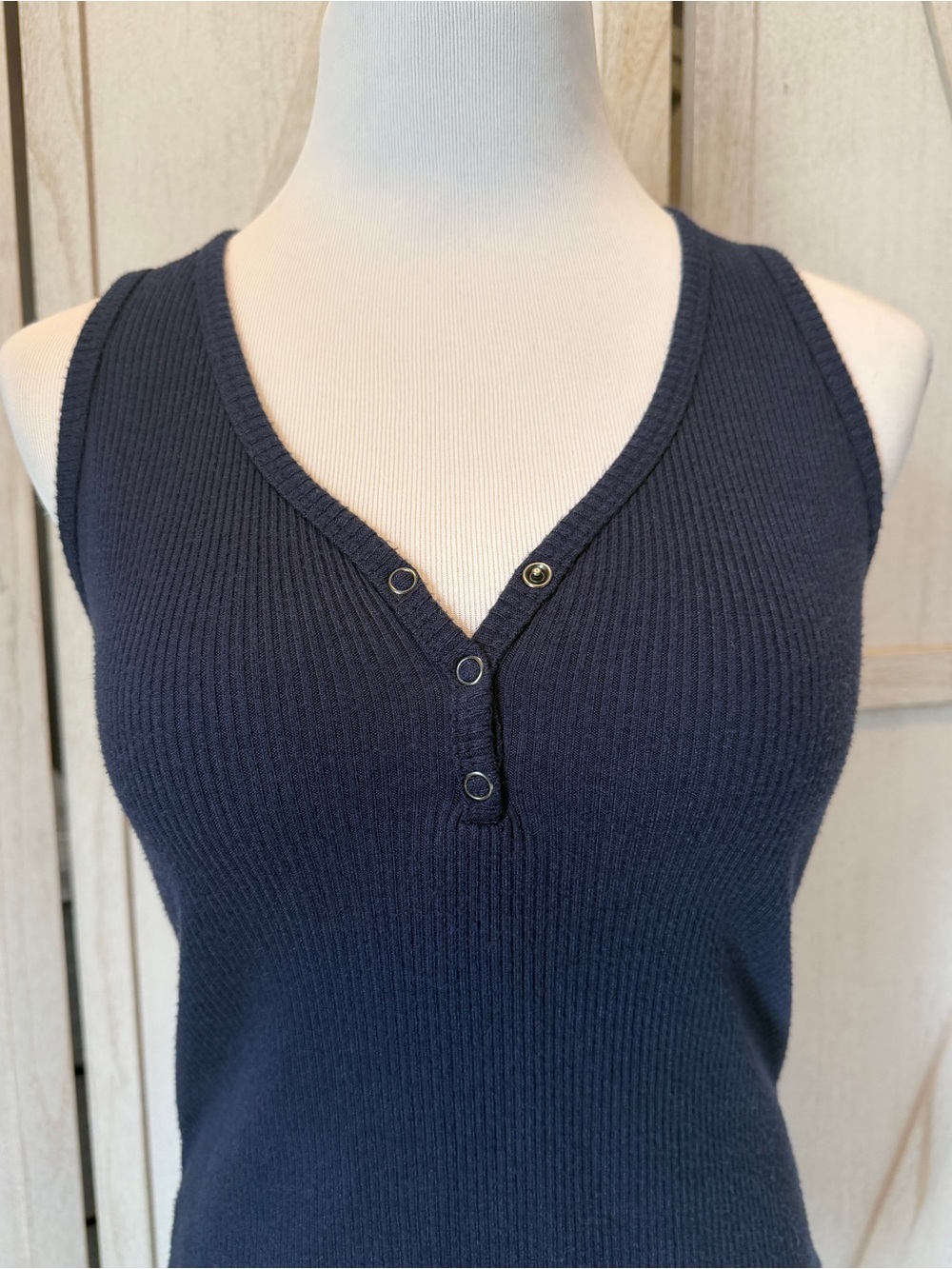Navy Ribbed Knit Tank Top - Picture 2 of 9